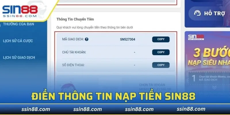 Điền chính xác thông tin giao dịch thêm tiền vào tài khoản